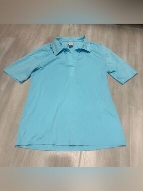 Chico’s Light Baby Blue Collar %100 Cotton Shirt Sz M 1